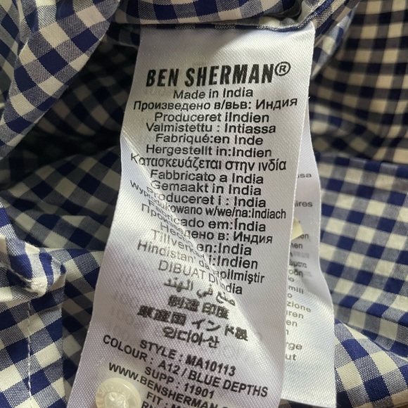 Ben Sherman Mens Small Long Sleeve Button Down Shirt Blue Depths Check - Picture 8 of 9